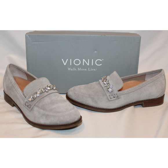 Vionic‎ Willa Wedge Women's Leather Slip-on Loafer SZ 7 GRAY NIB - Picture 1 of 8